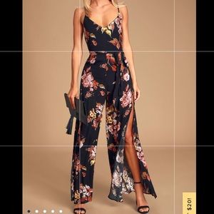 Lulu’s Beautiful People Black Floral Print
Sleeveless Wide-Leg Jumpsuit